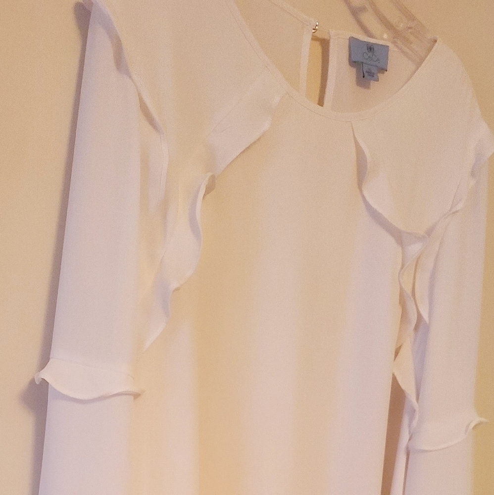 Cece by Cynthia Steffe large cream ruffle long sleeve blouse Sz XL